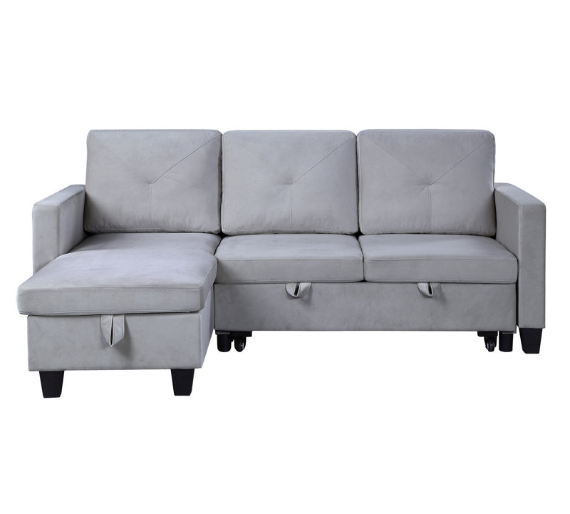 Canapé d'angle convertible en velours gris pâle, 210 cm (82,5 pouces), méridienne réversible., 33.5" H x 82.5" W x 60" D
