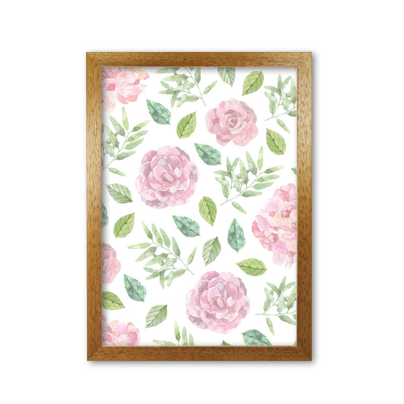 Pink Floral Repeat Pattern - Print, 42 cm H x 30 cm W x 5 cm D, Honey Oak Frame