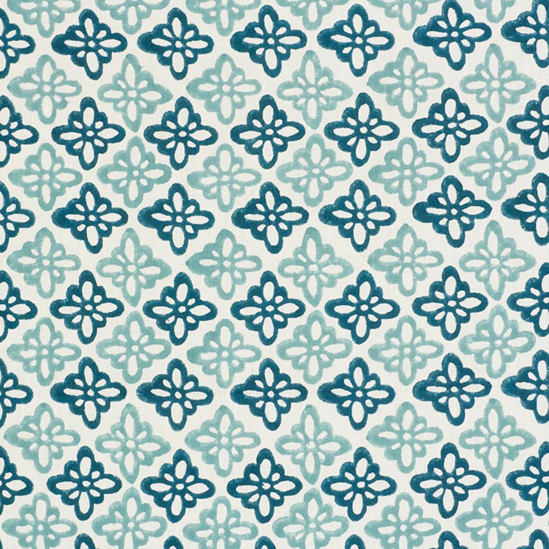 Schumacher x Molly Mahon Pattee Fabric, Blue/ Medium Blue/ White