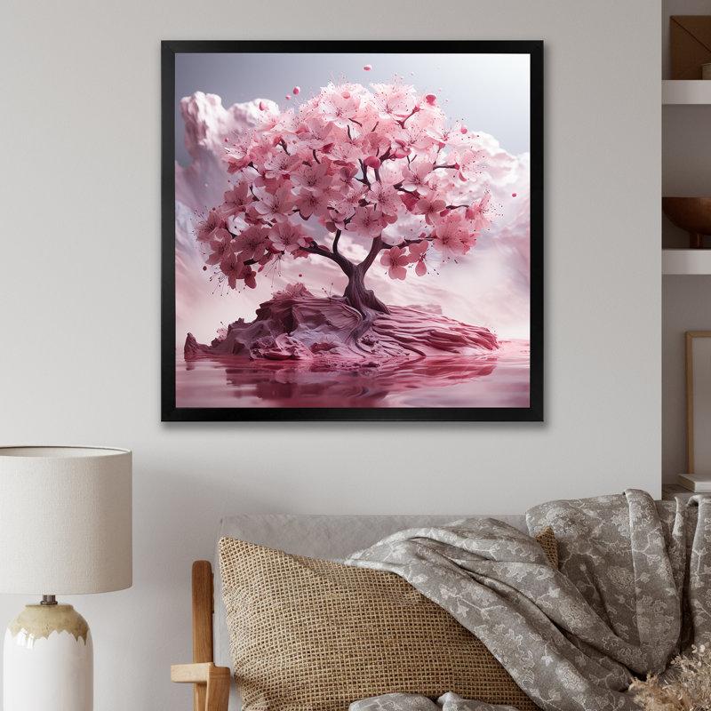 Fleurs de cerisier roses réfléchissantes - Art mural cerisier en fleurs, Noir, H 36 po x l 36 po