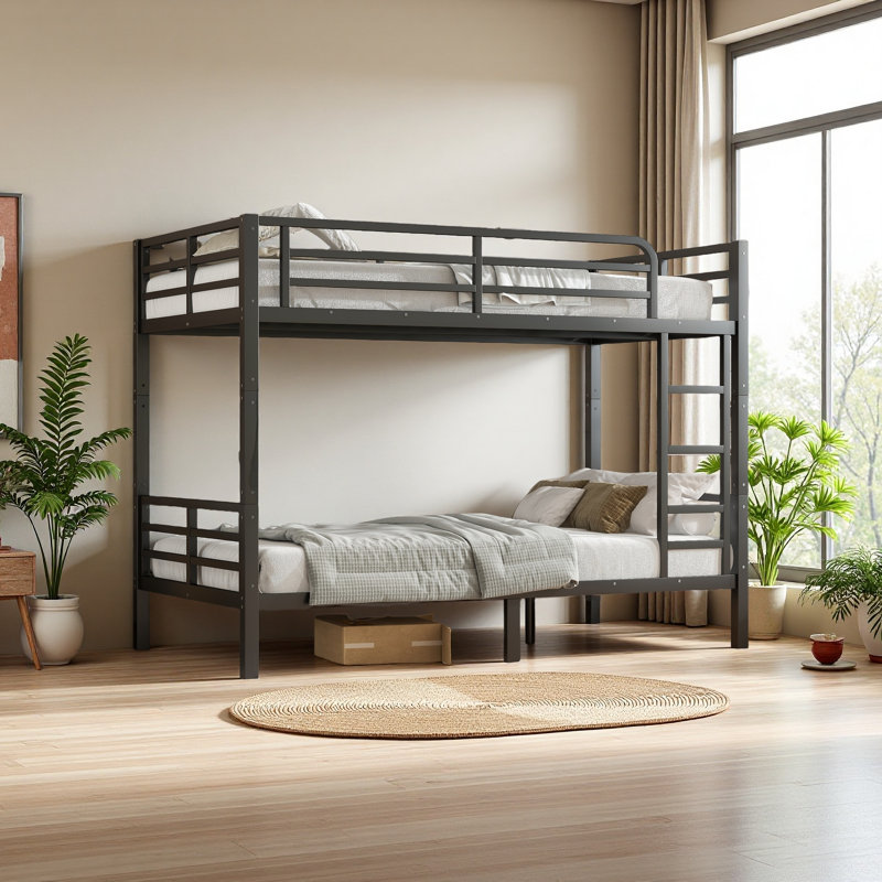 Lit superposé simple au-dessus de simple TG en métal pour les adolescents et les adultes, peu encombrant / sans bruit de sommier, noir