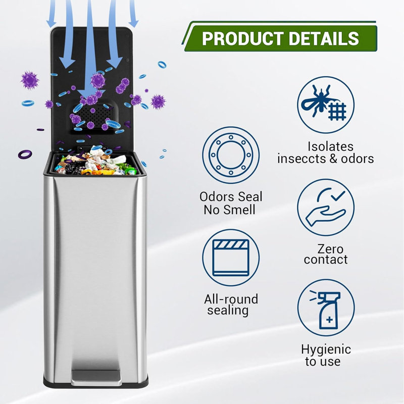 Stainless Steel Step On Kitchen Trash Can - 28L