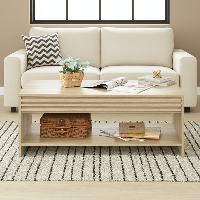 Table basse moderne Mid-Century avec détails à lattes Abba, Chêne