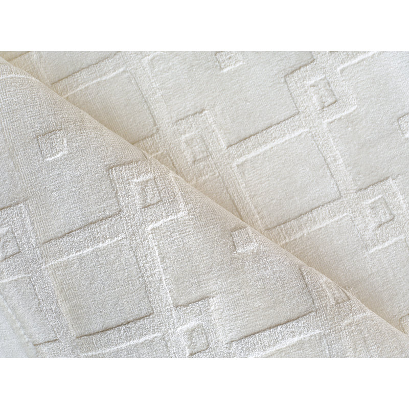 Camora Modern Handmade Silky Nylon White Area Rug, Rectangle 10' x 14'