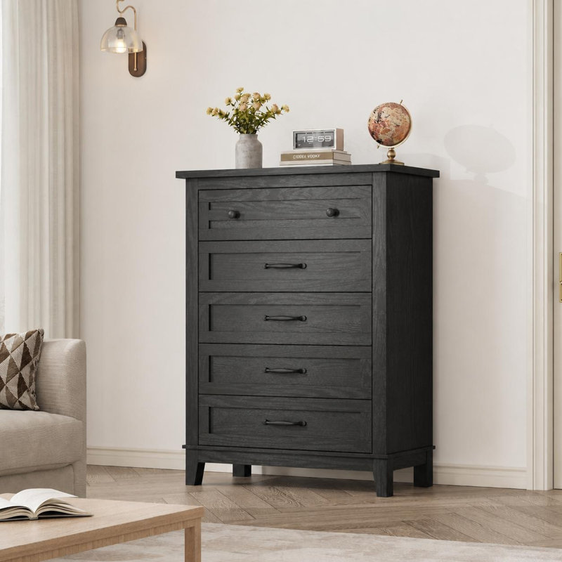 Commode pour la chambre à coucher 5, commode verticale de 41,3 po de hauteur avec grand rangement, Noir