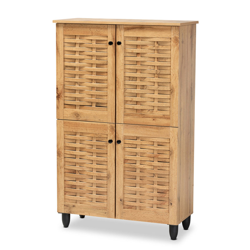 Winda Oak Brown 4-Door Wood Shoe Storage Cabinet