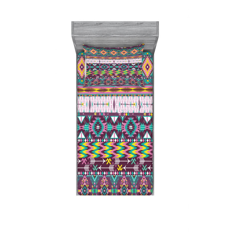 Ensemble de draps ikat traditionnels et flèches, Ensemble de draps pour lit simple avec drap-housse