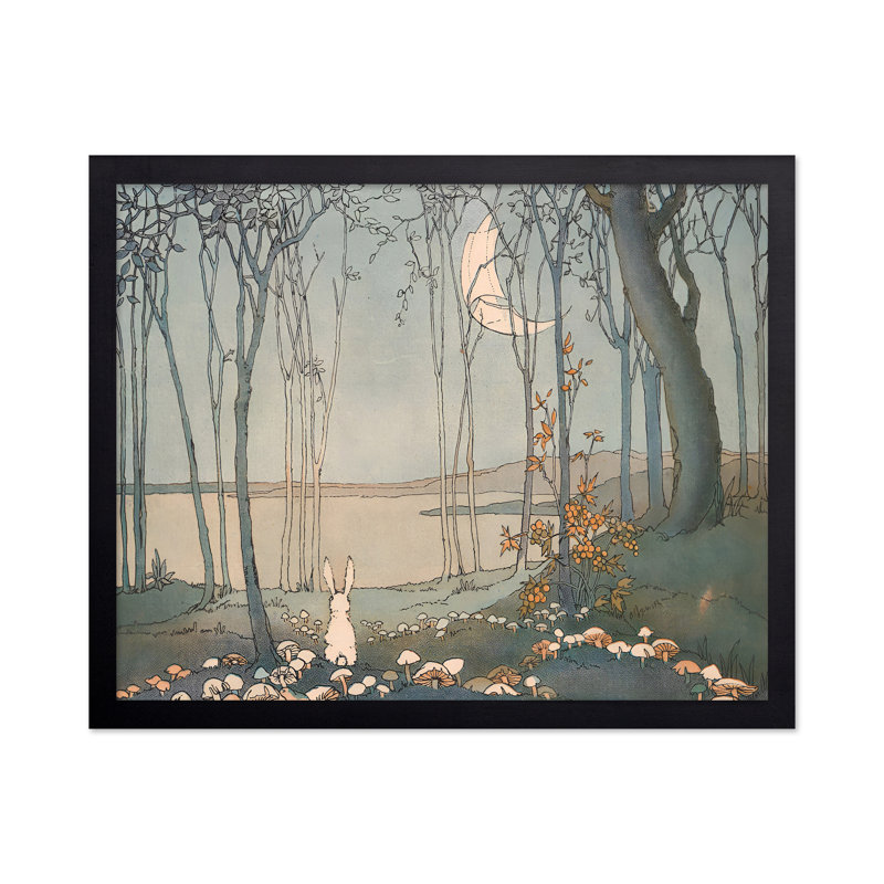 Lapin et la nouvelle lune, Black Framed, Poster, 12"H x 16"W