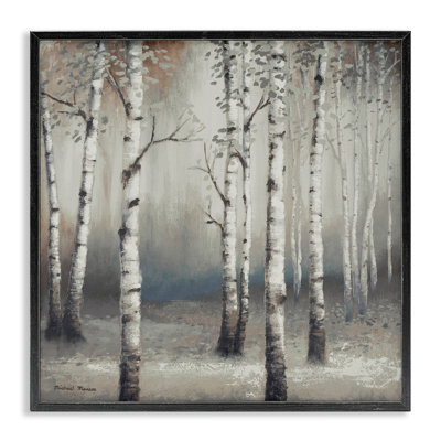 Birch Trees Misty Haze, scène de forêt grise - impression