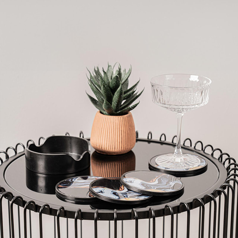 4 Pieces Elegant Coaster Set for Coffee Table, Modern Home Decor for Tabletop