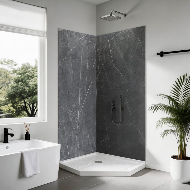 60"W x 36"D x 80"H Shower Wall Panel Surround Kit 3-Piece, Glue-Up Acrylic with 4 Trim Pieces, Trimmable Waterproof Wall Panels for Walk-in Shower