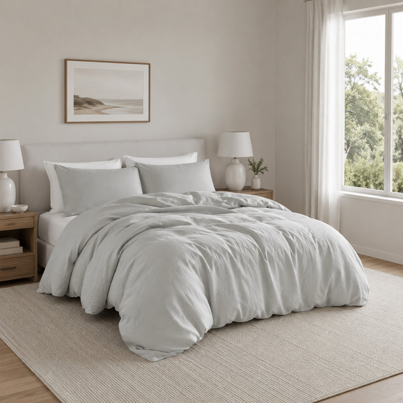Ensemble de housse de couette et insert 4 pièces en microfibre, Housse de couette très grand et insert + 3 pièce, gris