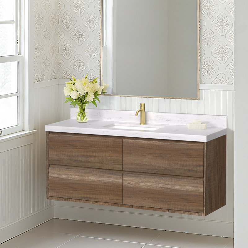 Tiberiu 48" Floating Bathroom Vanity With Sink, Antique Oak