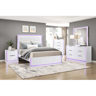 Lit rembourré en similicuir contemporain avec éclairage à DEL 8 couleurs, esthétique et confort pour la chambre à coucher