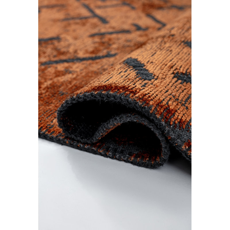 Orange/Black Geometric Luxury Area Rug, Rectangle 7'10" x 11'2"