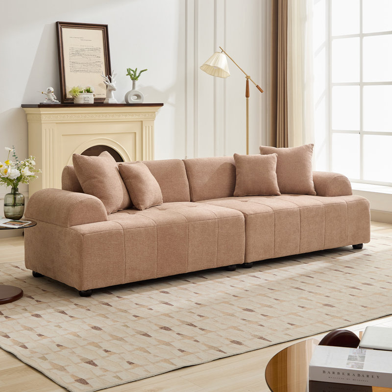 94.5” Wide Modern Style Tufted Sofa, Brown Chenille