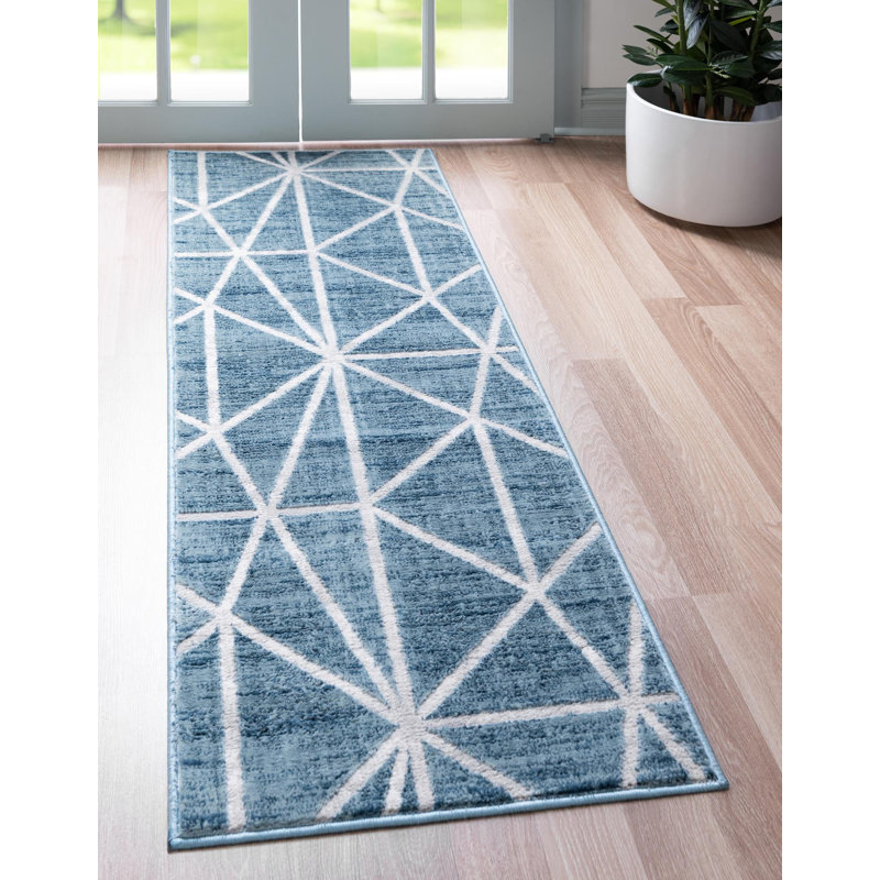 Tapis contemporain Eshin couleur océan, Tapis de couloir 2 pi 7 po x 13 pi