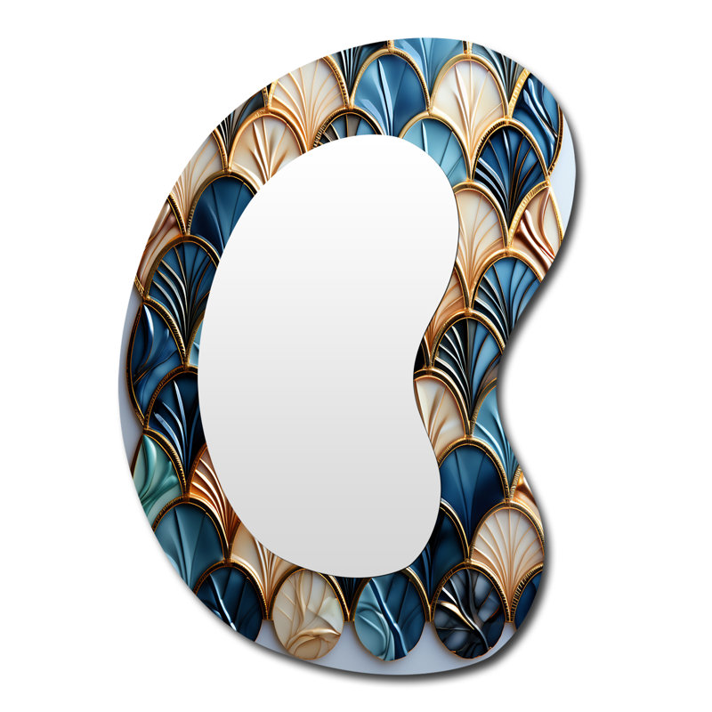 Art déco bleu doré carrelage Elegance 1 I - miroir mural de forme unique géométrique, miroir décoratif asymétrique bleu, impression d'art en métal