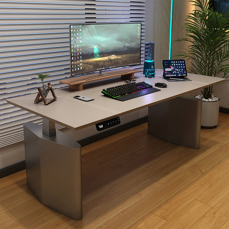 Light Coffee Color Rectangular Leather Standing desk, Light Coffee/Gray, 49.21" H x 62.99" W x 27.56" D
