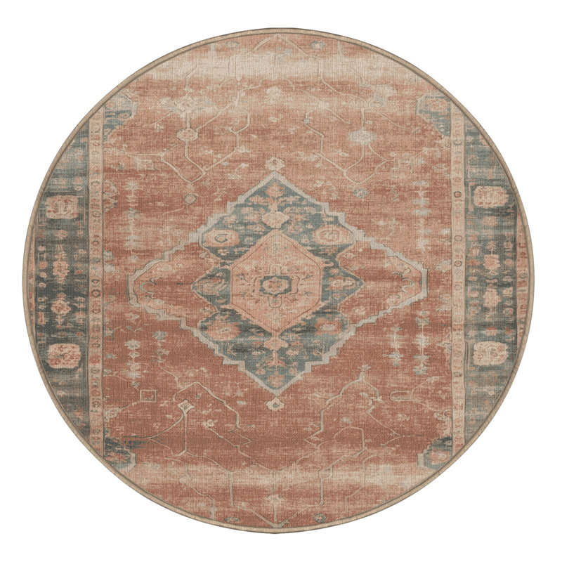 Machine Washable Overdyed Brown Area Rug, Round 3'