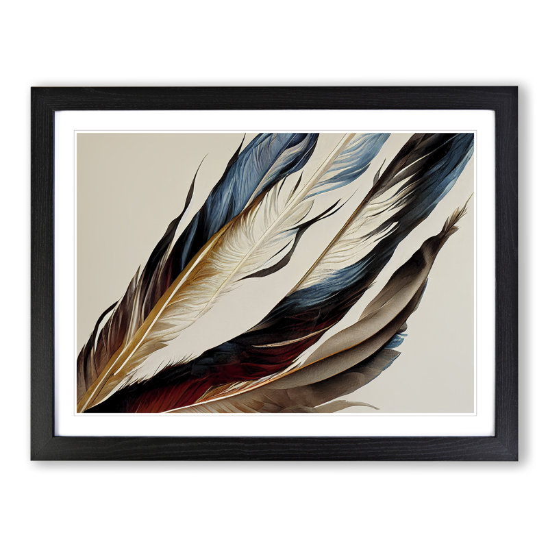 Beauteous Bird Feathers - Single Picture Frame Print, Black, 25cm H x 34cm W x 2cm D