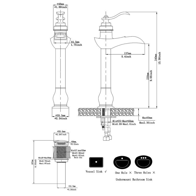 Harmony Fusion Waterfall Single Hole Single-Handle Vessel Bathroom Faucet Bathroom Faucet with Drain Assembly