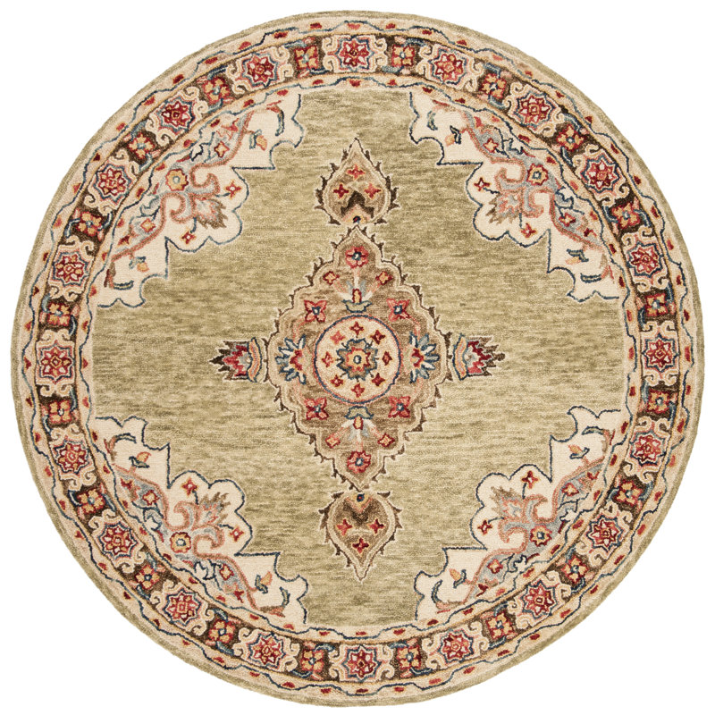 Wimpole Hand-Tufted Wool Sage/Brown Area Rug, Round 7'