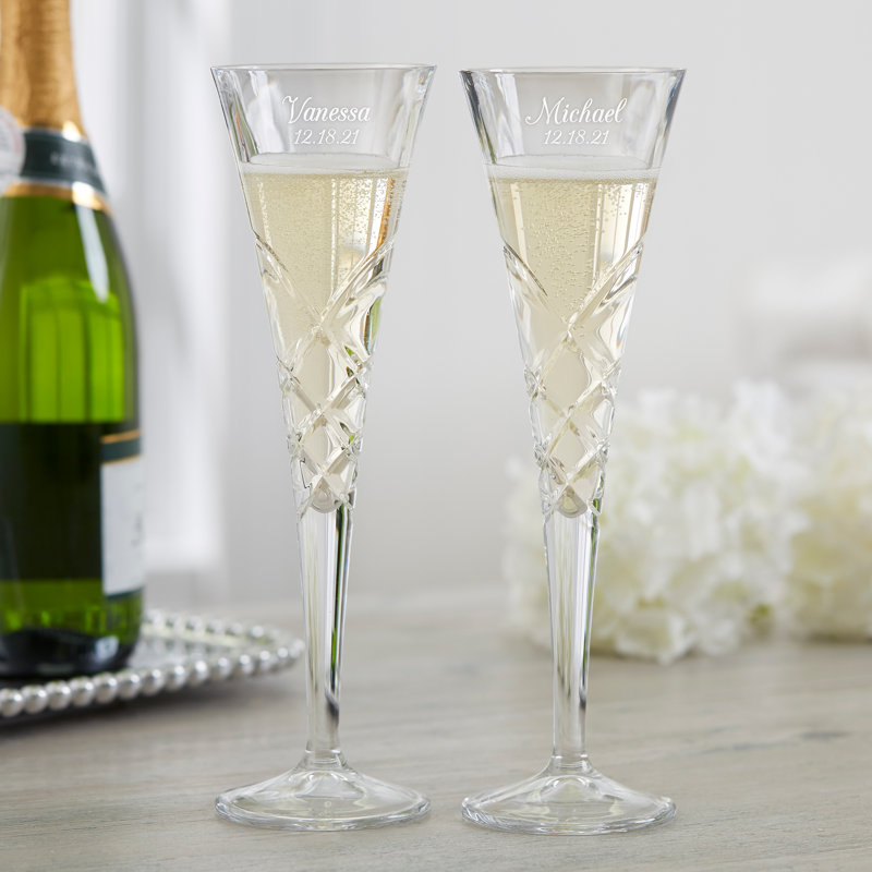 Reed & Barton Engraved Crystal Champagne Flute Set, Yes