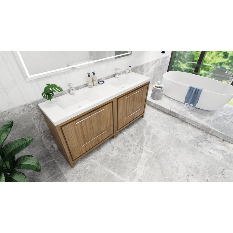 Mcreynolds 70.4'' Double Bathroom Vanity with Plastic Top, Natural Oak