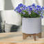 Pot de fleurs en céramique avec support en grès - pot décoratif texturé avec base en bambou - pot à fleurs surélevé intérieur / extérieur moderne-37322818