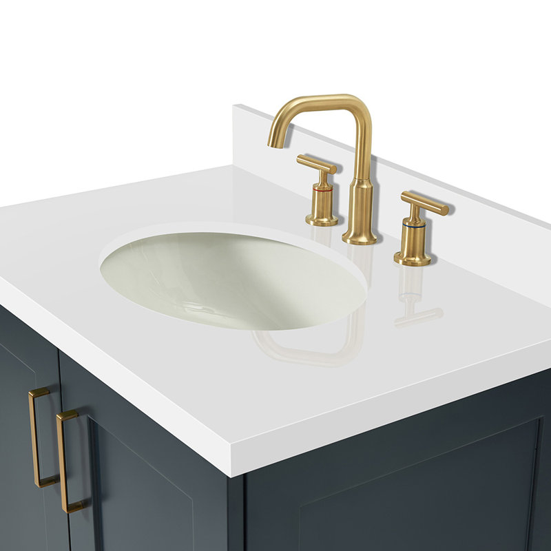 31 IN.  Single Bathroom Vanity, Midnight Blue, Oval, White Quartz