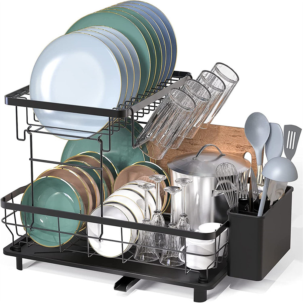 Dish Drying Rack for Kitchen - 2 Tier Stainless Steel Large Dish