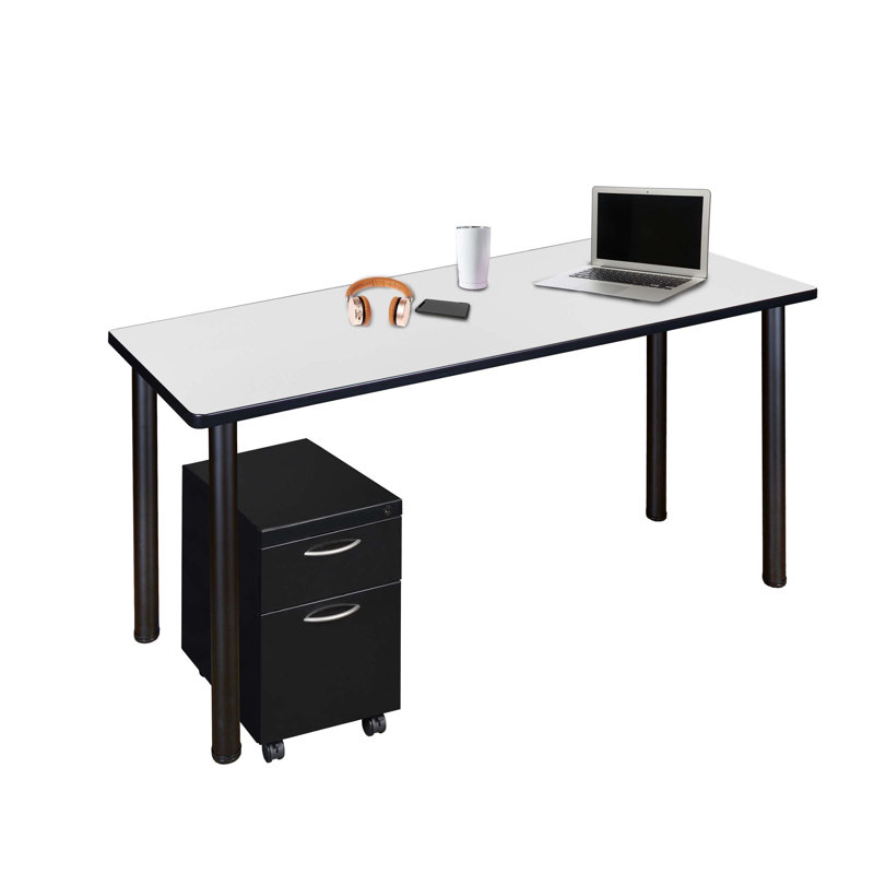 Bureau mobile Regency Kee avec rangement, H 29 po x l 48 po x P 24 po, Blanc / noir
