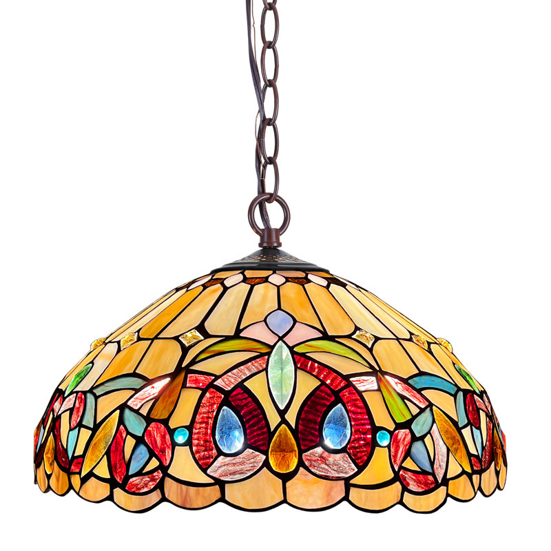 Luminaire suspendu en vitrail 2 lumières Tiffany