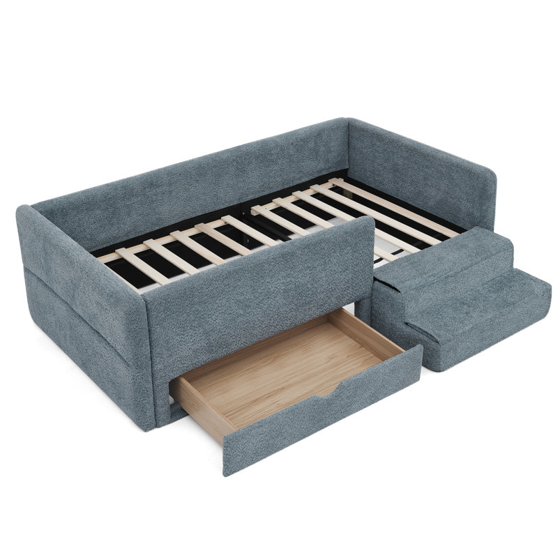 Lit pour enfant multifonctionnel confortable avec garde-corps et rangement Willow, Navy