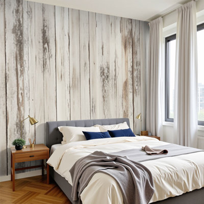 Papier peint à peler et coller, texture de planche de bois rétro rustique, tons de gris brun vieilli, papier peint amovible en PVC, H 100 po x l 144 po, pour salon, chambre, bureau à domicile