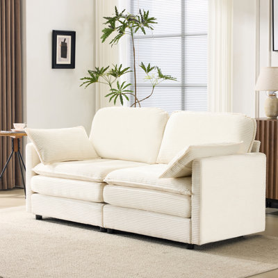 69" Cloud , 22" Beige Chenille Cushions, 2 Throw Pillows, Modular - Seater, Corduroy, Medium Soft Seat, For Apartment Comfort Home