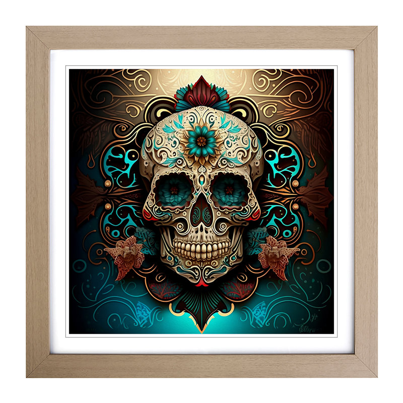 Sugar Skull Art Deco - Framed Print, Oak