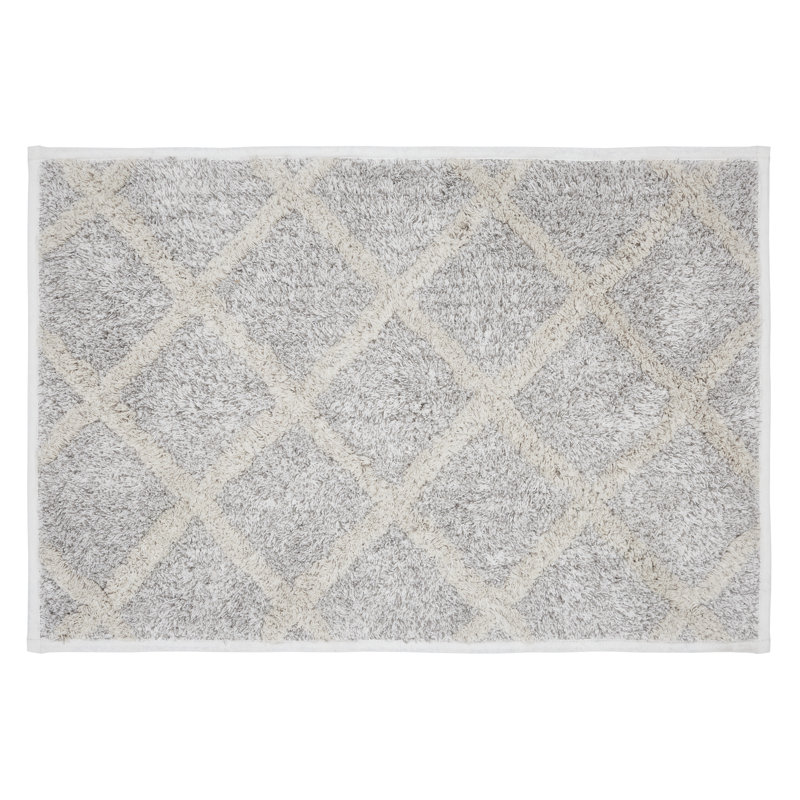 Oatmeal Tan Cotton Bath Mat with Geometric Pattern, 20x30