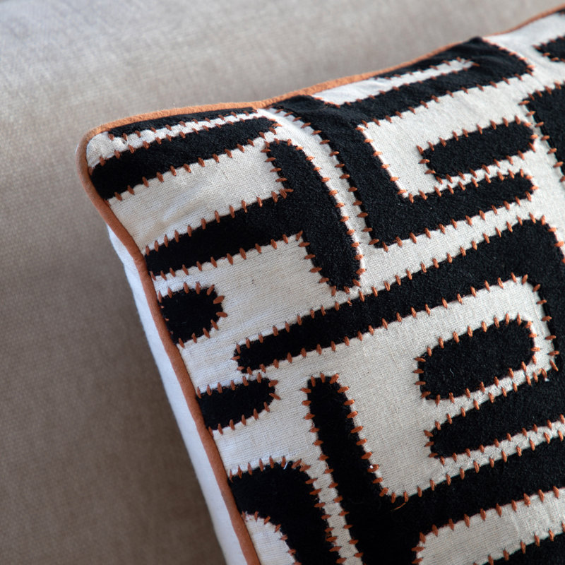 Geometric Square Cushion, Black