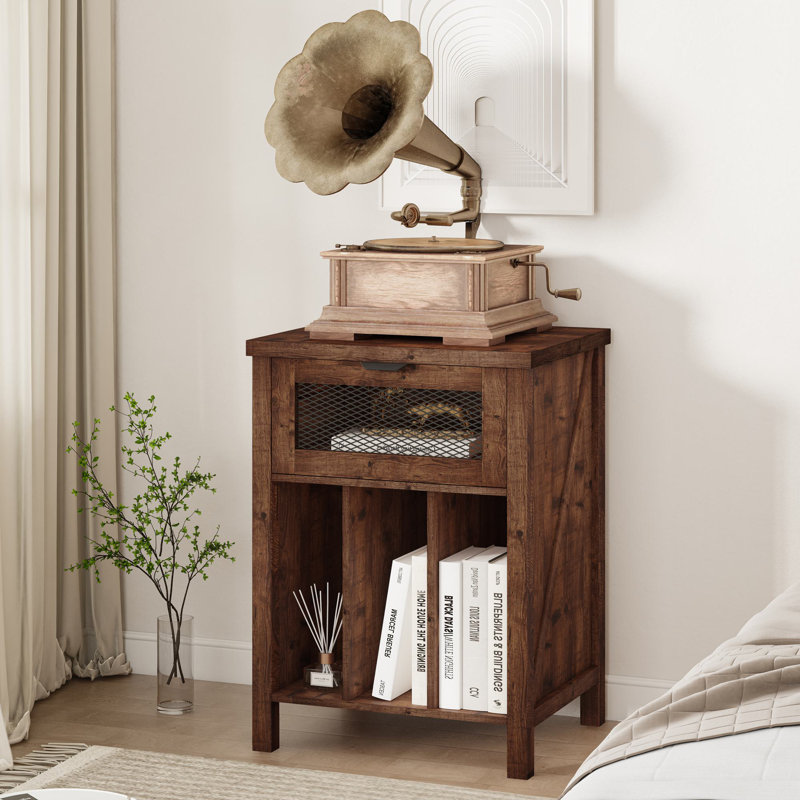 Support pour tourne-disque Aust avec tiroir, table de bout avec 2 séparateurs réglables pour le salon, la chambre à coucher et le bureau