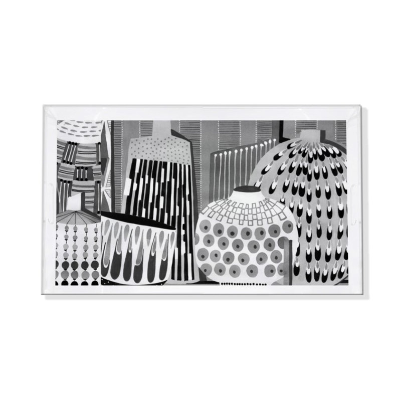 Plateau décoratif rectangulaire Zulu Basquets, Noir blanc