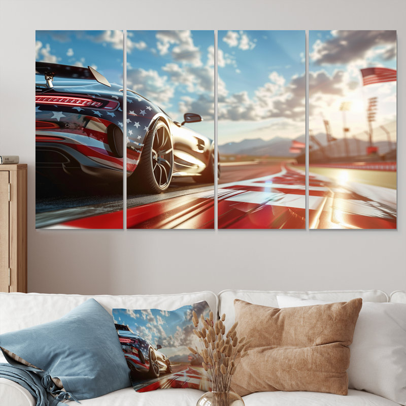«Sports Car At The Track - Race Tracks», ensemble d'art mural sur toile, H 28 po x l 48 po