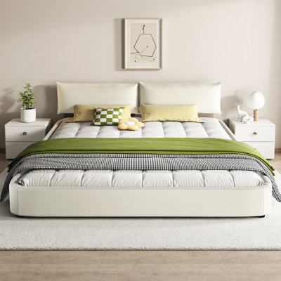 King Size Cloud Bed Frame with Oversized Padded Headboard, Chenille Upholstered Platform Bed with Round Corners, Metal & Wooden Slat Dual Support, No Box Spring Needed, 1000 lb Capacity
