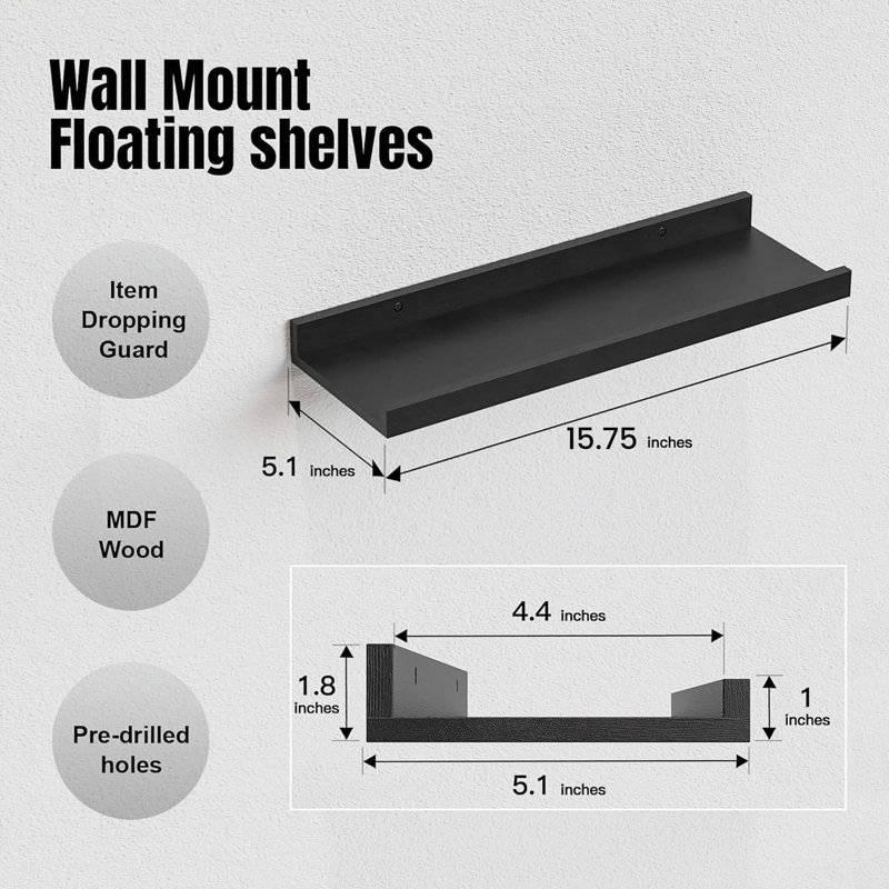 Tablettes flottantes, 5 pièces, noir