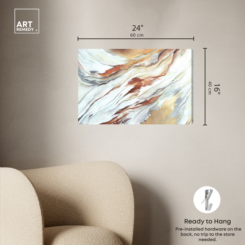 Gold Splashes Abstract Canvas Wall Art in Wooden Frame