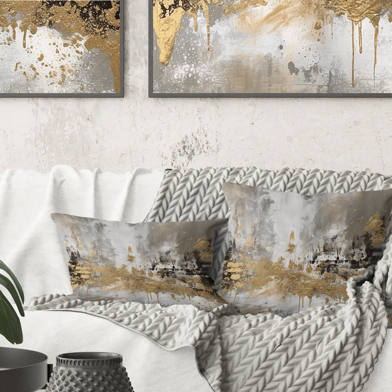 Modern Golden Abstract -  Printed Throw Pillow, Square, 18"H x 18"W