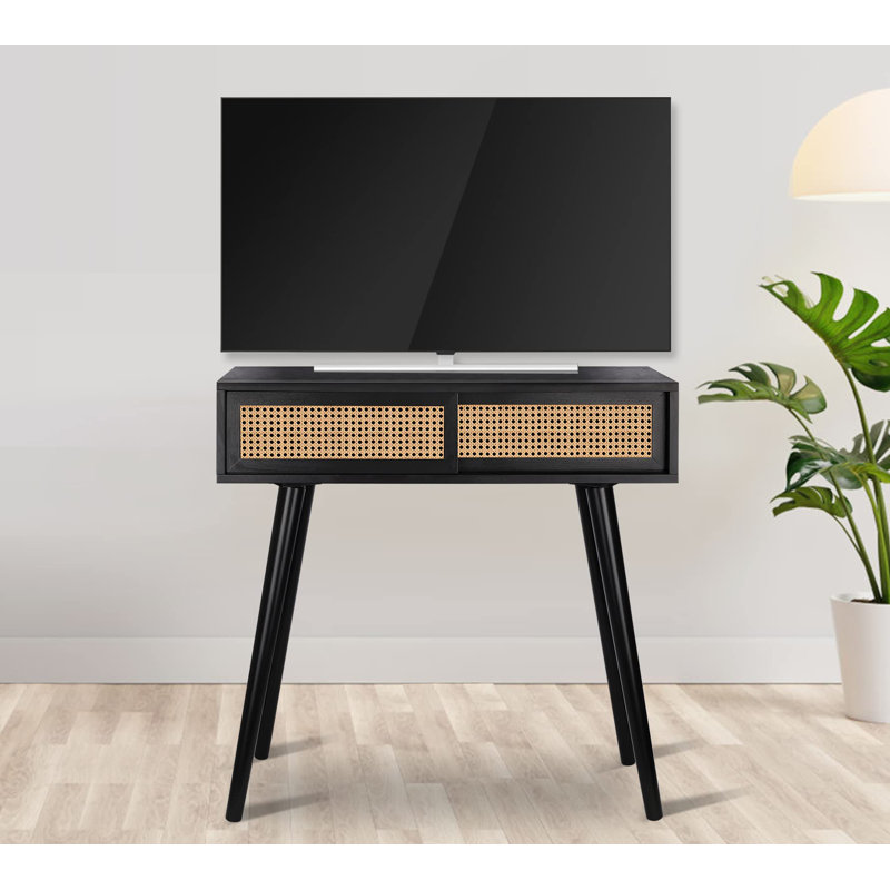 31" Console Tables For Entryway, Vanity Desk Rattan Dresser Side Table Black Entry Table Narrow Console Table Modern Hallway Table Boho Sofa Table