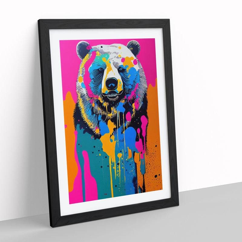 Dripping Paint Bear No.1 - Single Picture Frame Print, Black, 64cm H x 46cm W x 2cm D