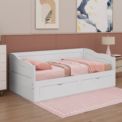 Extendable Wooden Twin Daybed With Trundle And Dual Storage Drawers